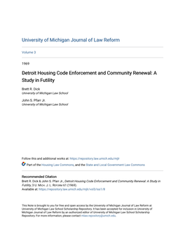 Detroit Housing Code Enforcement and Community Renewal: a Study in Futility