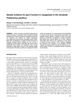 Genetic Evidence for Pax-3 Function in Myogenesis in the Nematode Pristionchus Pacificus
