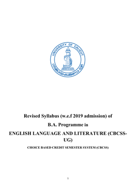 Of BA Programme in ENGLISH LANGUAGE and LITERATURE