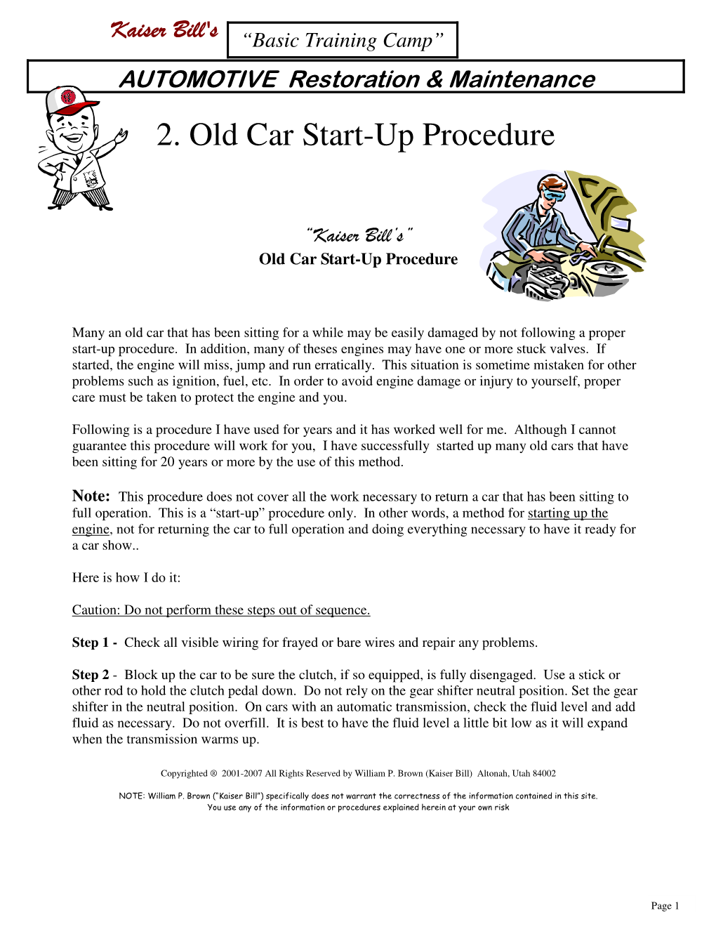2. Old Car Start-Up Procedure