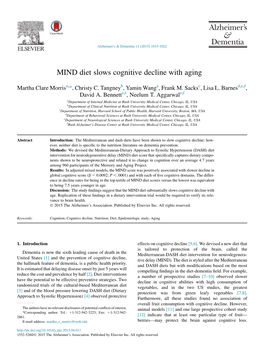 MIND Diet Slows Cognitive Decline with Aging
