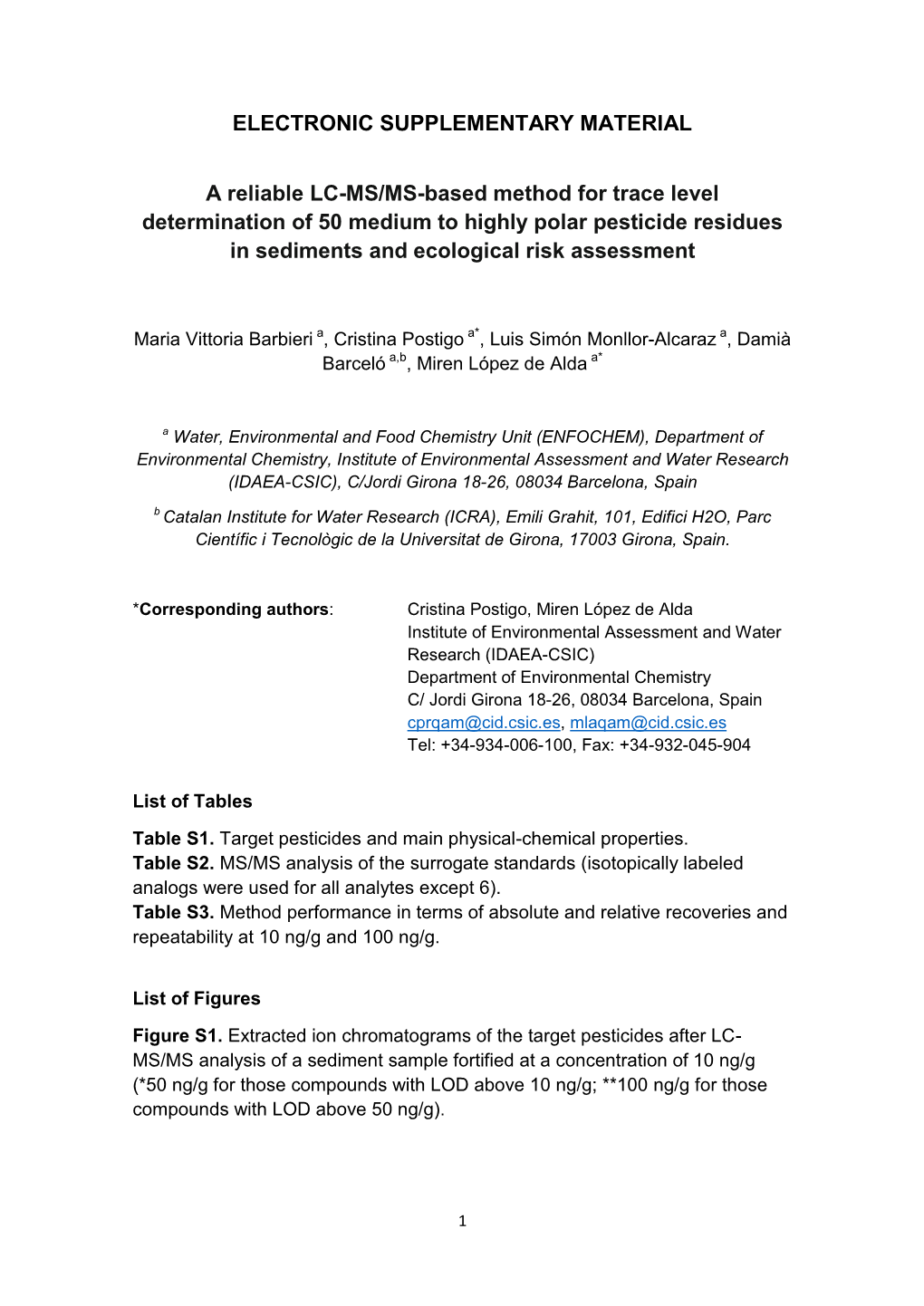 ELECTRONIC SUPPLEMENTARY MATERIAL a Reliable LC-MS/MS