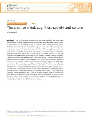 The Creative Mind: Cognition, Society and Culture