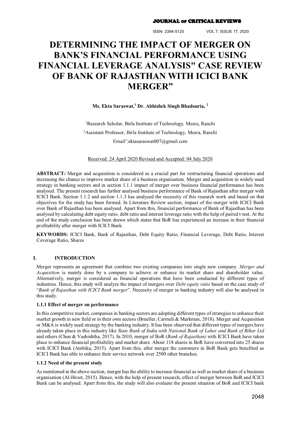 Determining the Impact of Merger on Bank's Financial