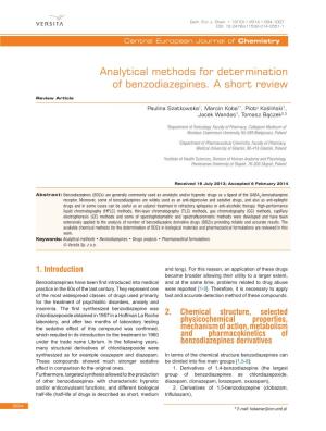 Analytical Methods for Determination of Benzodiazepines. a Short Review