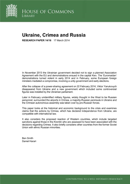 Ukraine, Crimea and Russia RESEARCH PAPER 14/16 17 March 2014