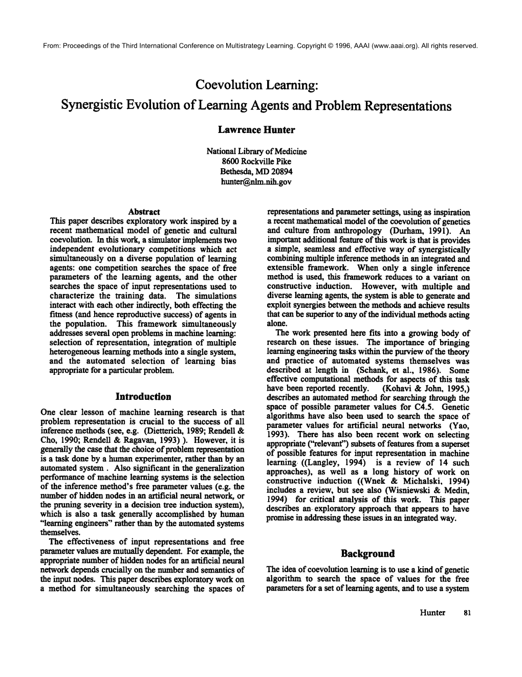 Coevolution Learning Behavior