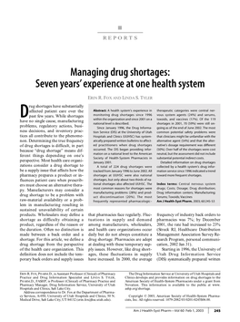 Managing Drug Shortages: Seven Years' Experience at One Health