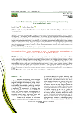 Ciência Rural, V.51, N.1, 2021. Factors Effective on Reaching Goals and Target Groups of Agricultural Supports: a Case Study in Diyarbakir Province, Turkey