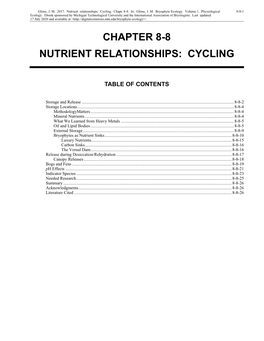Volume 1, Chapter 8-8: Nutrient Relations