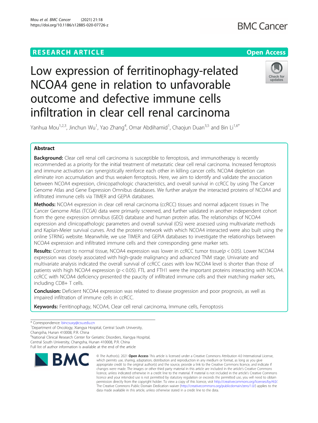 Low Expression of Ferritinophagy-Related NCOA4 Gene