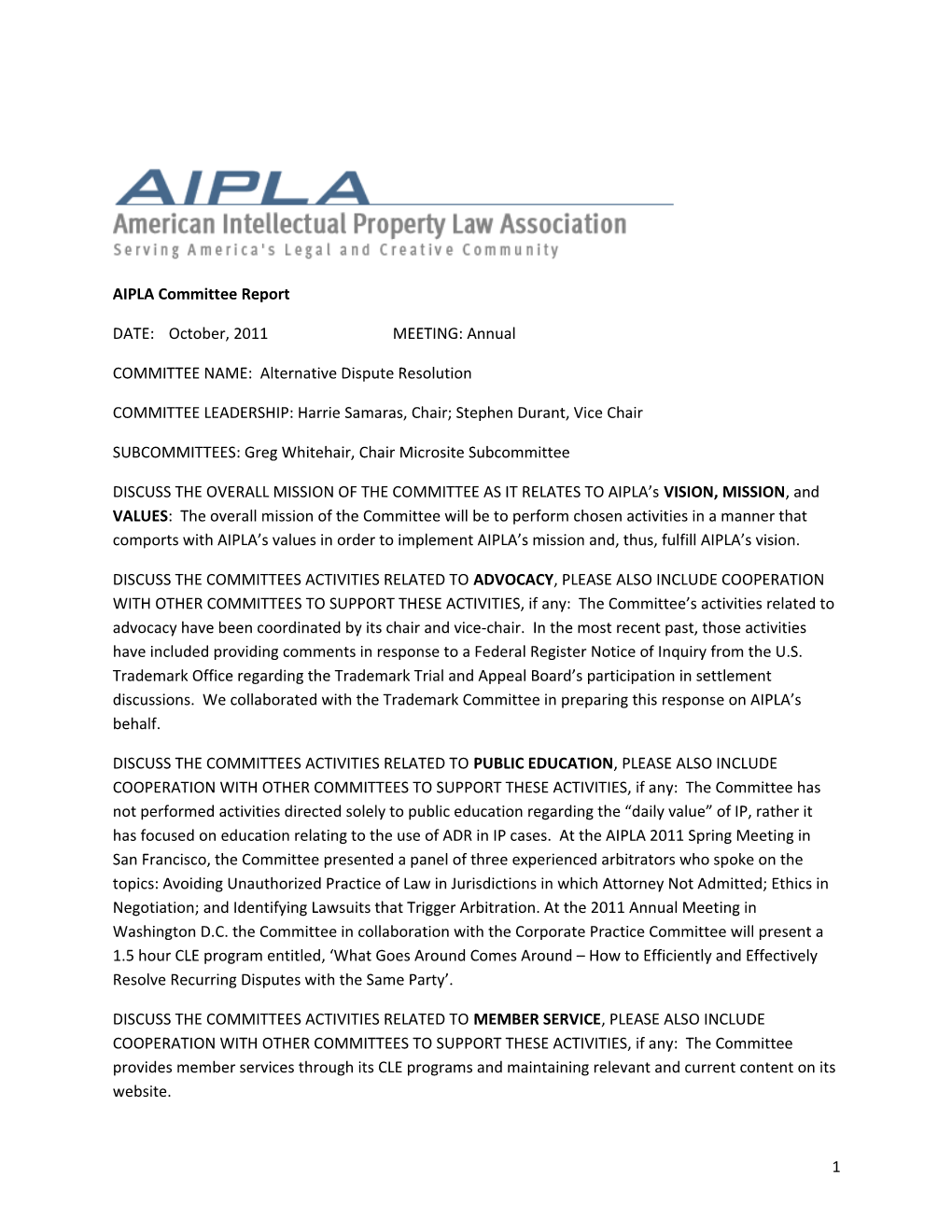 AIPLA Committee Report