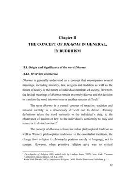 Chapter II the CONCEPT of DHARMA in GENERAL, in BUDDHISM