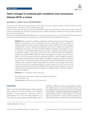 Taste Changes in Orofacial Pain Conditions and Coronavirus Disease 2019: a Review