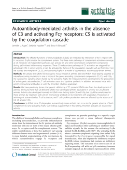 Autoantibody-Mediated Arthritis in The