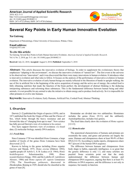 Several Key Points in Early Human Innovative Evolution