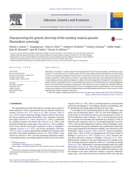 Characterizing the Genetic Diversity of the Monkey Malaria Parasite Plasmodium Cynomolgi