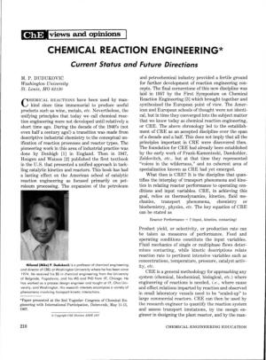 CHEMICAL REACTION ENGINEERING* Current Status and Future Directions