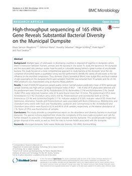 High-Throughput Sequencing of 16S Rrna Gene Reveals Substantial