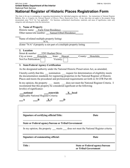 United States Department of the Interior National Park Service National Register of Historic Places Registration Form