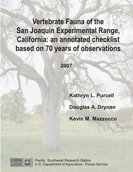 Annotated Checklist of Vertebrate Fauna of the San Joaquin