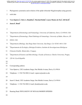 Phylogenetic Systematics and Evolution of the Spider Infraorder Mygalomorphae Using Genomic