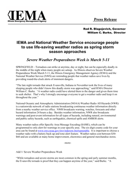 IEMA and National Weather Service Encourage People to Use Life-Saving Weather Radios As Spring Storm Season Approaches