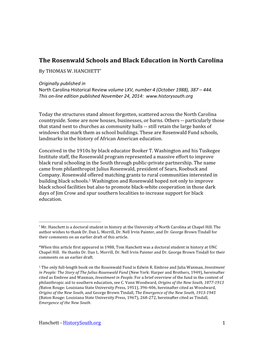 The Rosenwald Schools and Black Education in NC