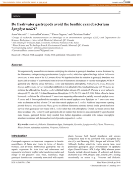 Do Freshwater Gastropods Avoid the Benthic Cyanobacterium