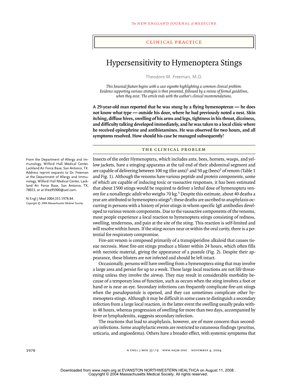 Hypersensitivity to Hymenoptera Stings