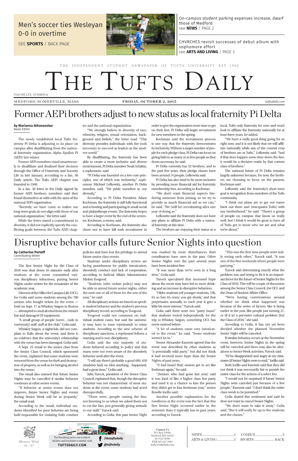 The Tufts Daily Volume Lxx, Number 16