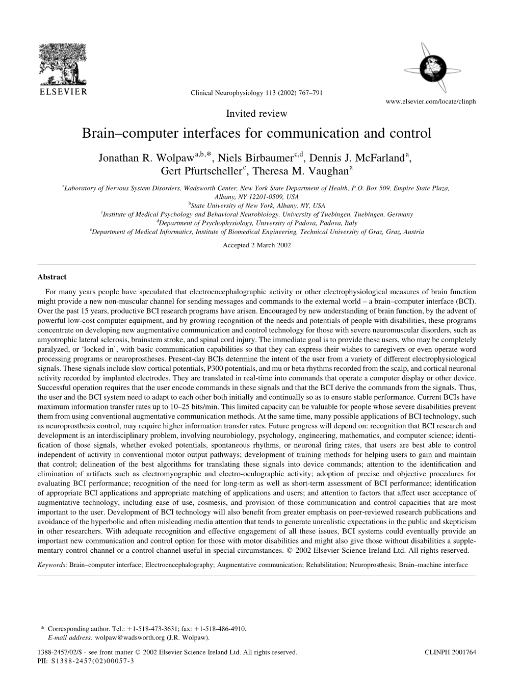 Brain–Computer Interfaces for Communication and Control