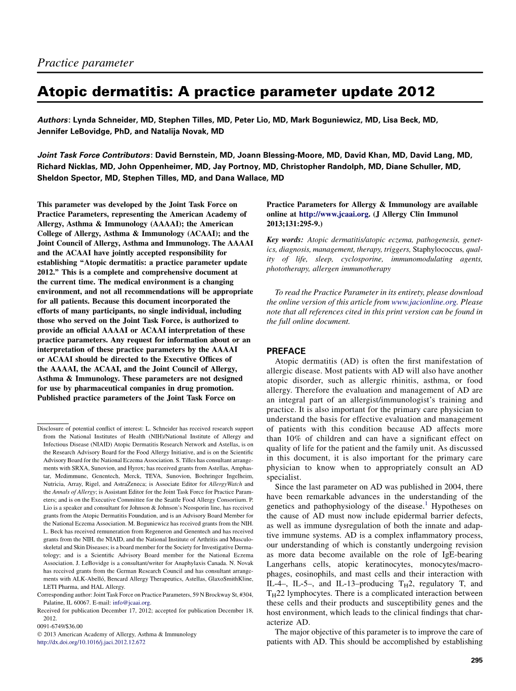 Atopic Dermatitis: a Practice Parameter Update 2012