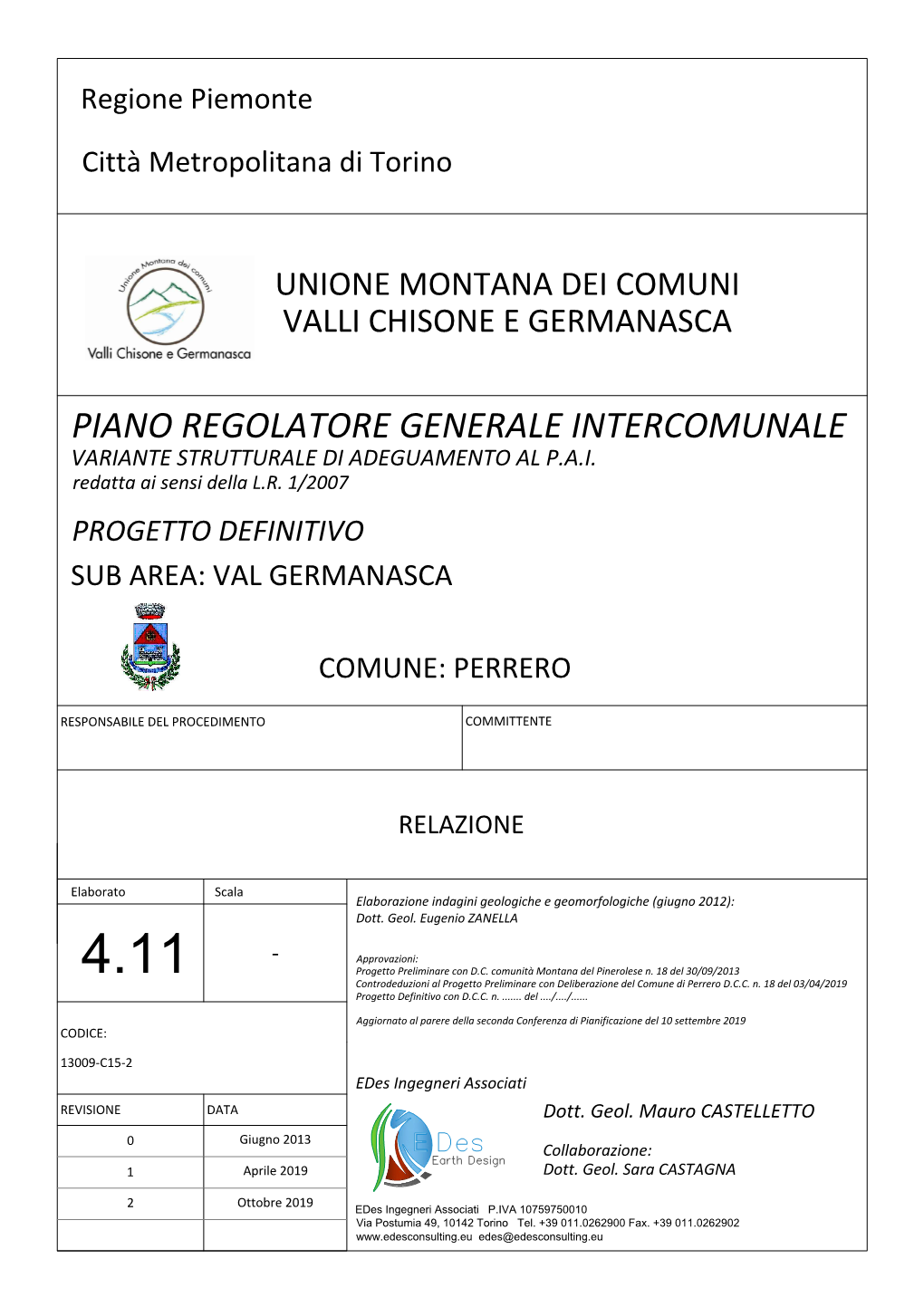 Piano Regolatore Generale Intercomunale Variante Strutturale Di Adeguamento Al P.A.I