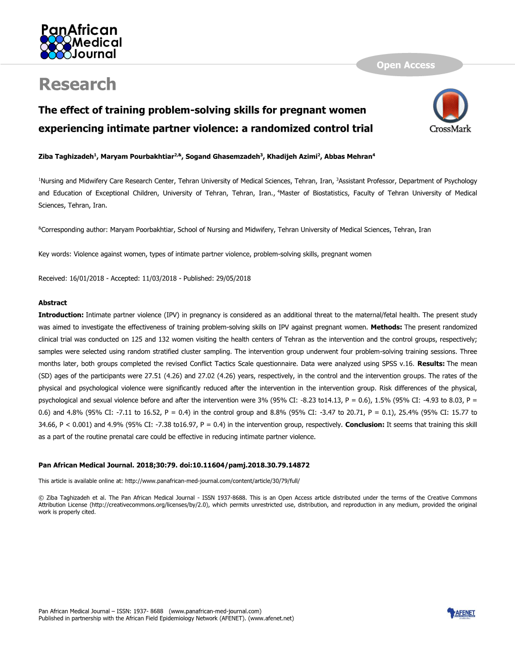 Research the Effect of Training Problem-Solving Skills for Pregnant Women Experiencing Intimate Partner Violence: a Randomized Control Trial