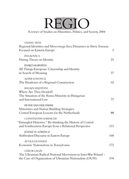 REGIO a Rewiev of Studies on Minorities, Politics, and Society, 2004