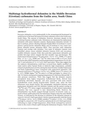 Multistage Hydrothermal Dolomites in the Middle Devonian (Givetian) Carbonates from the Guilin Area, South China