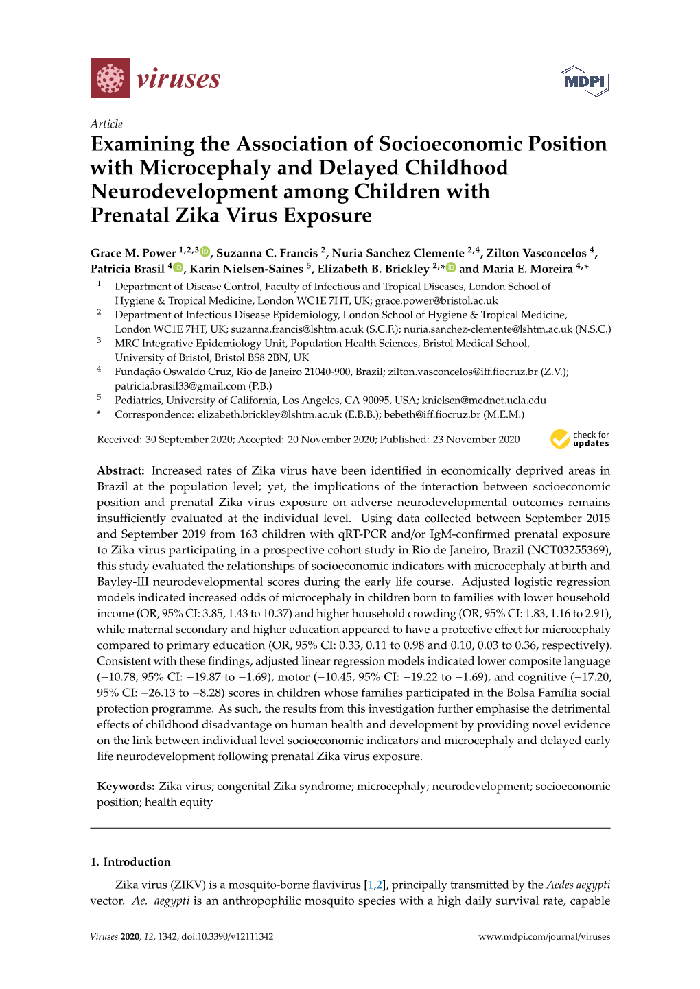 Examining the Association of Socioeconomic Position with Microcephaly and Delayed Childhood Neurodevelopment Among Children with Prenatal Zika Virus Exposure