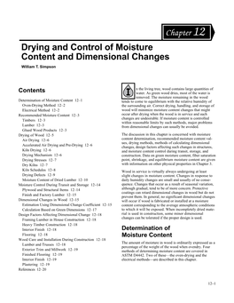 Drying and Control of Moisture Content and Dimensional Changes William T