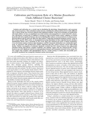 Cultivation and Ecosystem Role of a Marine Roseobacter Clade-Afﬁliated Cluster Bacteriumᰔ Xavier Mayali,* Peter J