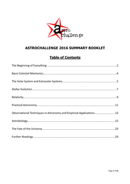 ASTROCHALLENGE 2016 SUMMARY BOOKLET Table Of