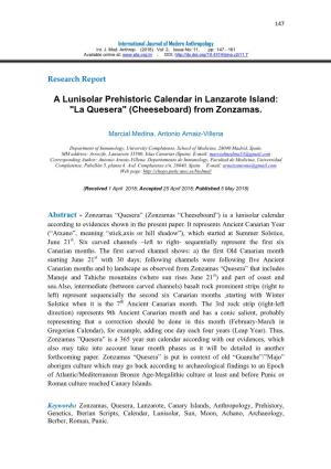 A Lunisolar Prehistoric Calendar in Lanzarote Island: "La Quesera" (Cheeseboard) from Zonzamas