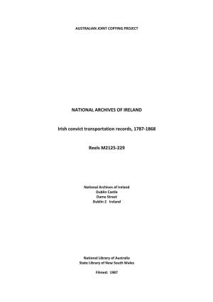 NATIONAL ARCHIVES of IRELAND Irish Convict Transportation Records