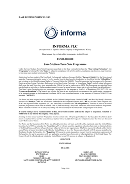 INFORMA PLC (Incorporated As a Public Limited Company in England and Wales)