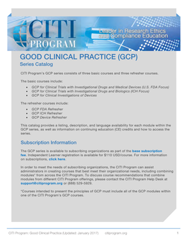 GOOD CLINICAL PRACTICE (GCP) Series Catalog