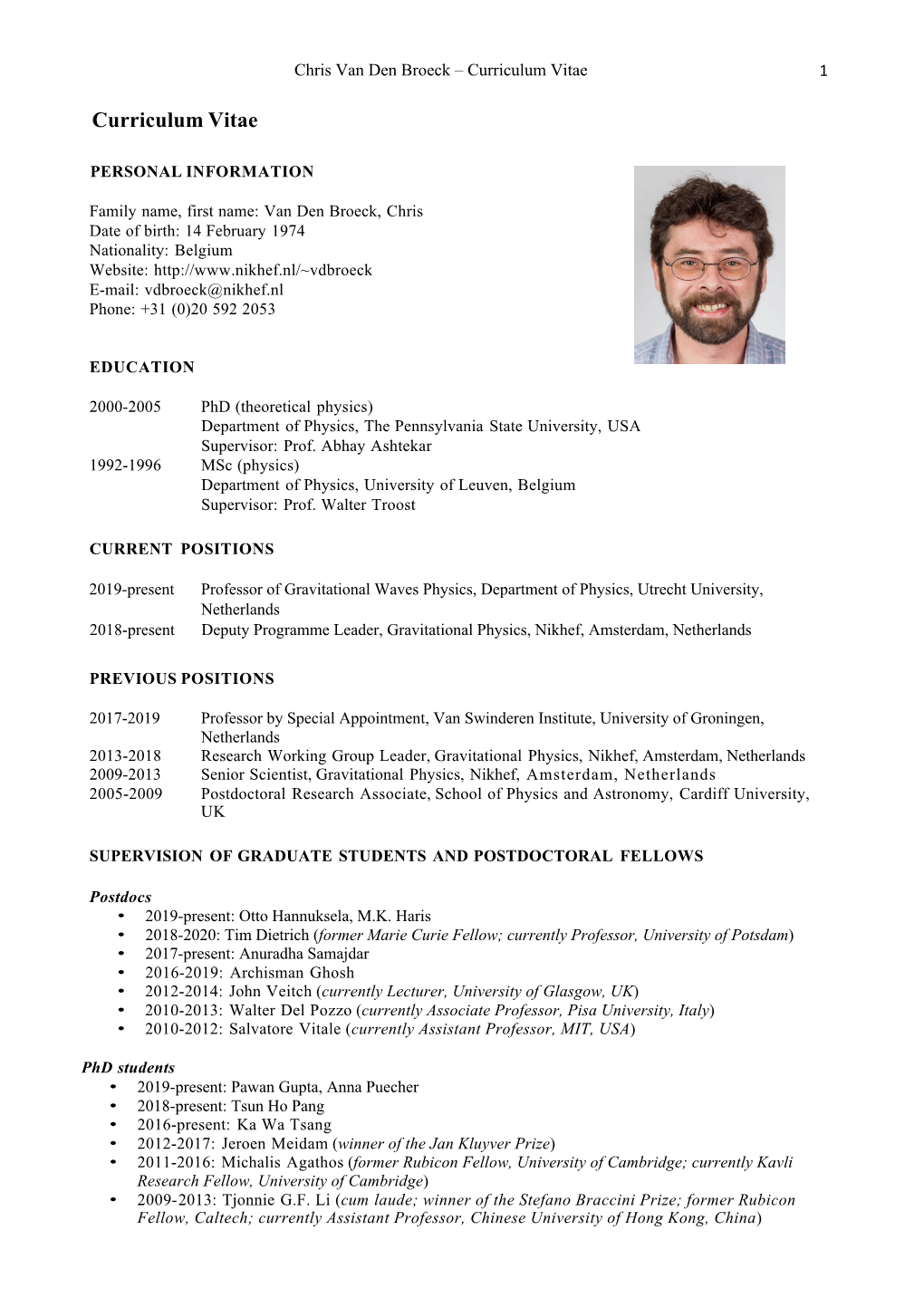 Chris Van Den Broeck – Curriculum Vitae 1