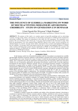 The Influence of Guerrilla Marketing on Word of Mouth Activities Mediated by Adverstising Credibility – Study on Generation Z in Denpasar
