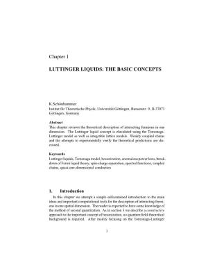 Chapter 1 LUTTINGER LIQUIDS: the BASIC CONCEPTS
