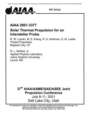 AIAA 2001-3377 Solar Thermal Propulsion for an Interstellar Probe