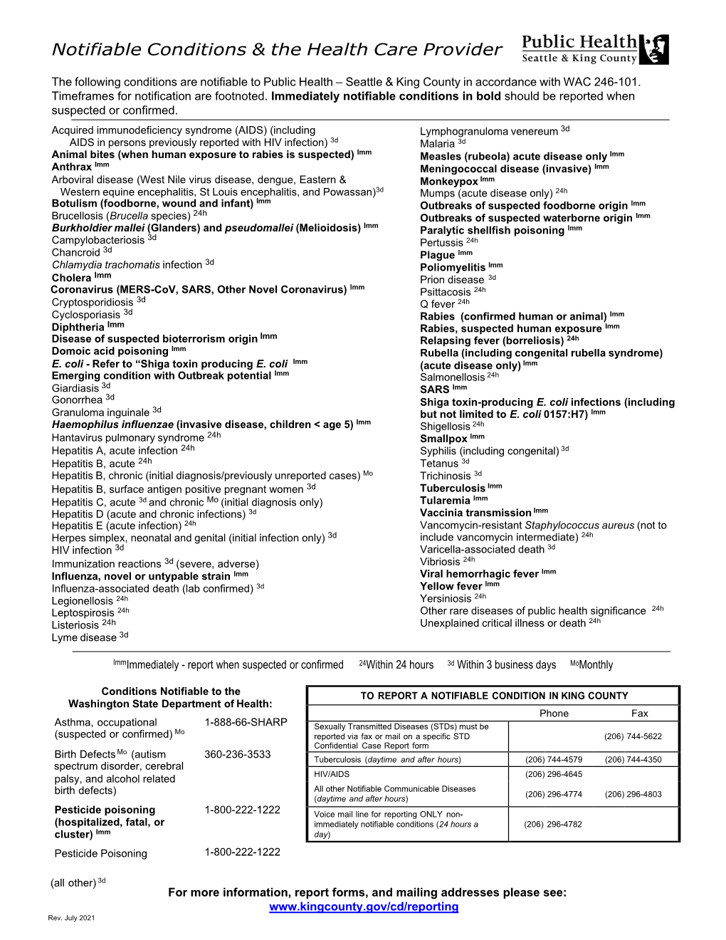 Notifiable Conditions & the Health Care Provider